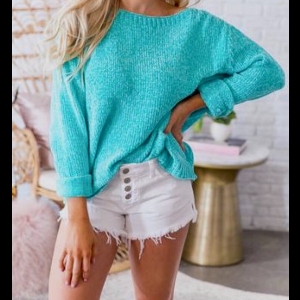 Teal green thick knitted sweater